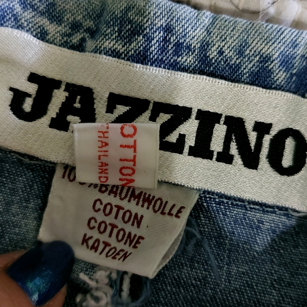 Vintage 80s Jazzino Acid Wash Butterfly Beaded Studded Collar Denim Jean Jacket - Picture 15 of 15
